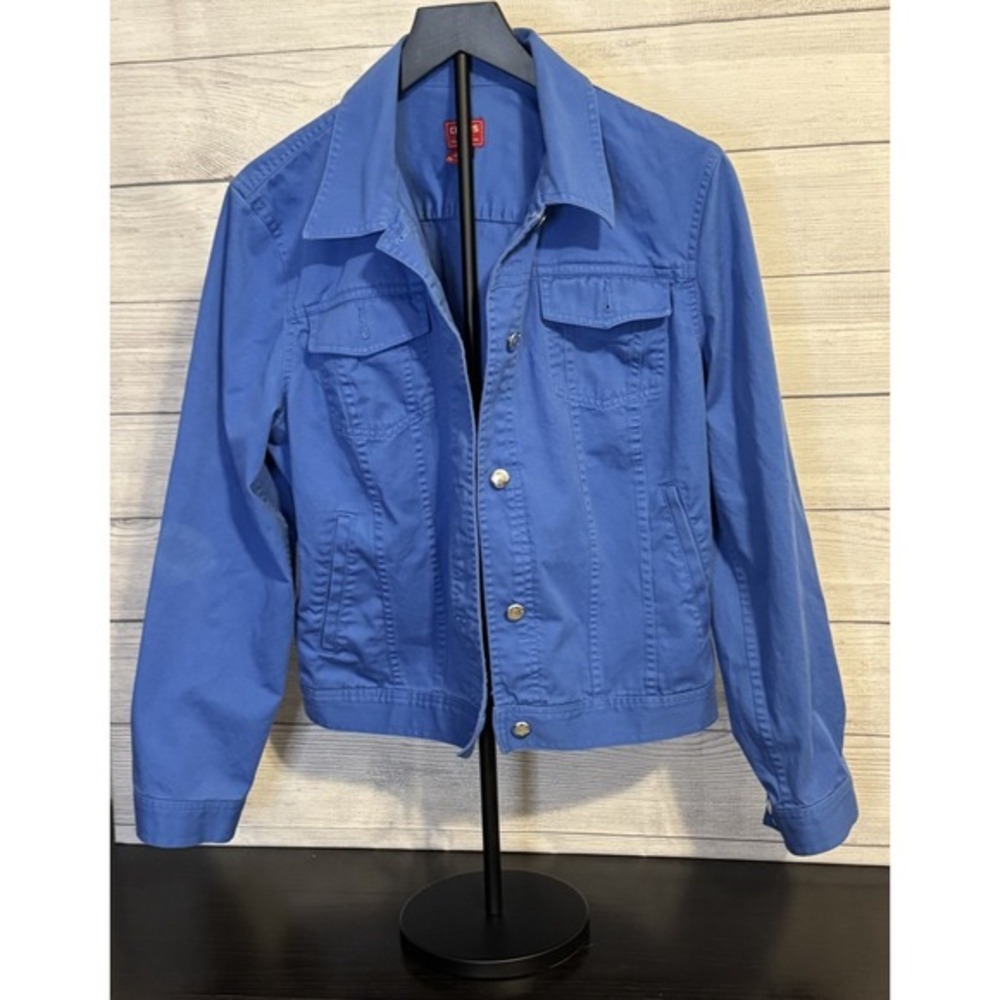 Chaps Women's Denim Jacket‎ Large Blue Cotton Silver Button Front Classic Style
